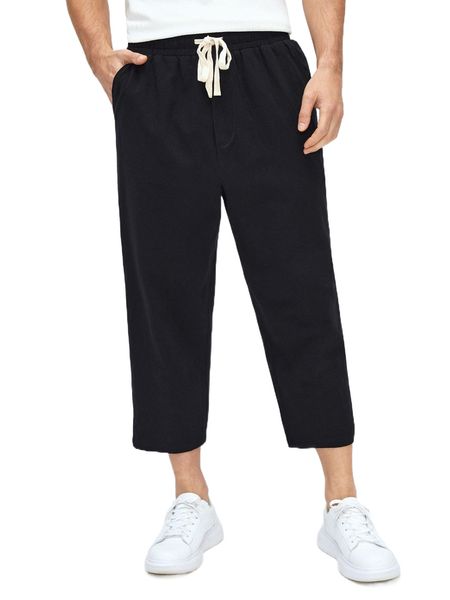 

men drawstring waist tapered pants 27rp#, Black