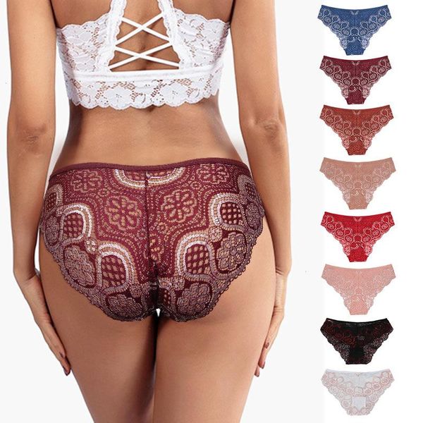 

3pcs set lace panty weave panties for women floral briefs female underwear printed underpants fashion lingerie nkt2135, Black;pink