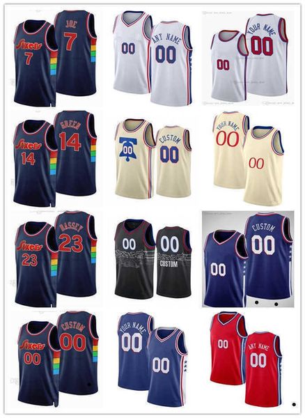 

75th custom jersey philadelphia''76ers''men women youth charles 23 bassey danny 14 green isaiah 7 joe andre 2 drummond b, Black;red
