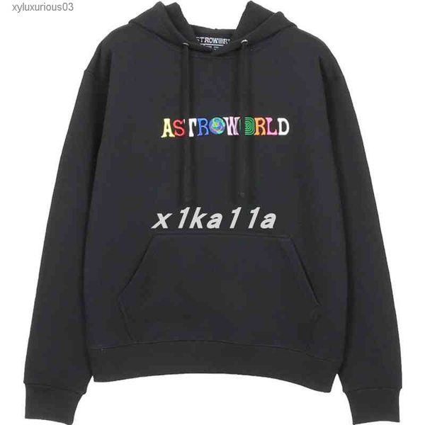 

travi scto astroworld hoodie embroidered colorful letters smiling face earth sweater, Black