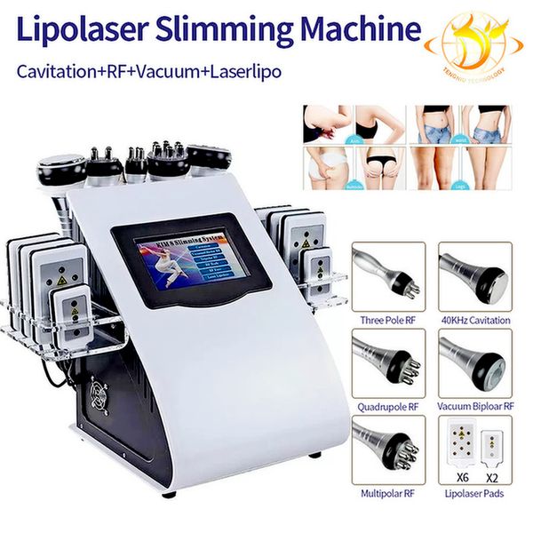 

stock in usa new promotion 6 in 1 ultrasonic cavitation vacuum radio frequency lipo laser slimming machine for spa fe, Black;white