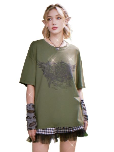 

romwe fairy grunge floral & wings print tee b2cy#, White