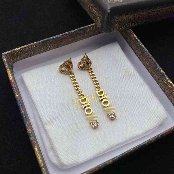 

2022 factory wholesale new dijia new long chain rhinestone tassel earrings women's full diamond earrings, Golden