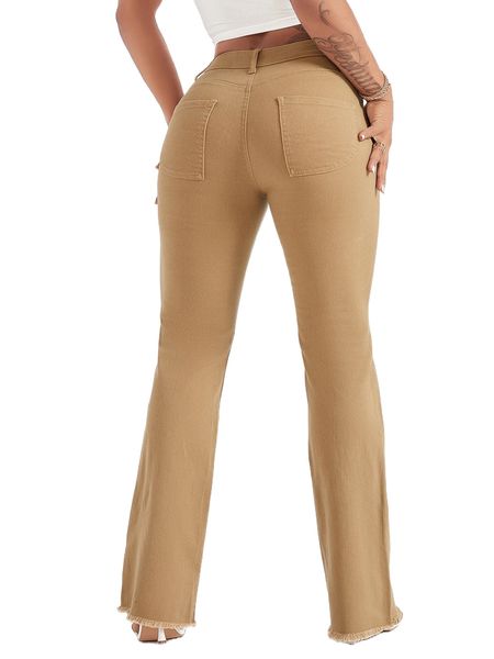 

high waist ripped raw cut flare leg jeans c2zl#, Blue