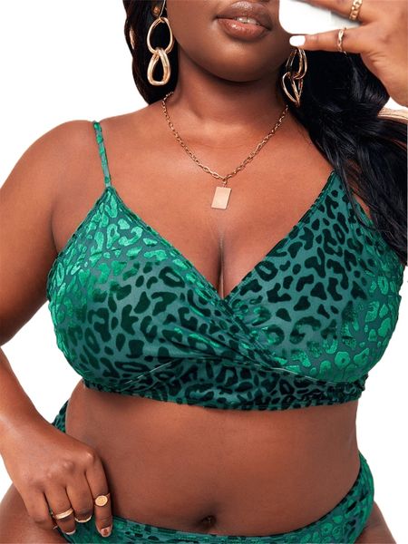 

plus leopard tie back bikini u5im#, Black
