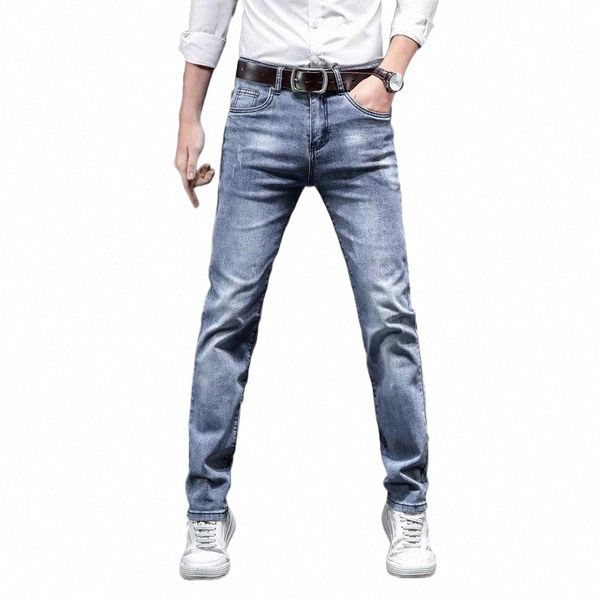 

fashion men jeans retro wash slim fit ripped for vintage designer cotton denim pants hombre men's i6an#, Blue