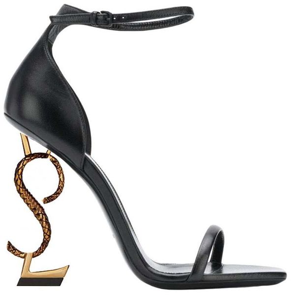 

2022new real leather brand shoes woman summer buckle strap rivet sandals high-heeled shoes pointed toe fashion single high heel with box, Black