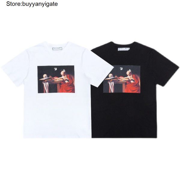 

brand fashion classic mens t shirts loose offs cotton men women t-shirt designers short sleeve letter oil paint tees black cef4, White;black