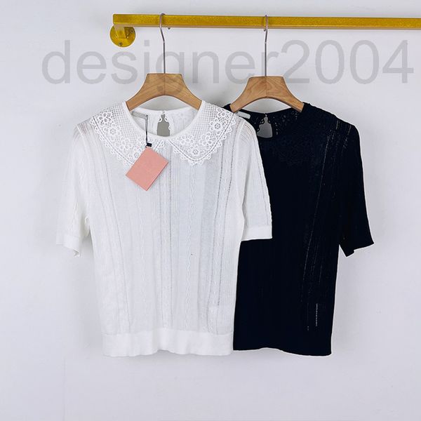 

women's hoodies & sweatshirts designer 2022 new lace splicing doll neck short sleeve regular commute simple slim fit solid color knitte, Black
