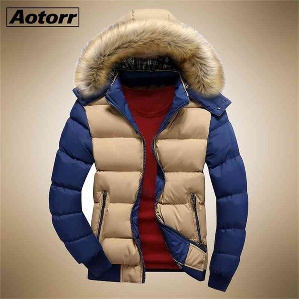 

men down parkas winter warm fleece jacket 9 color fashion fur hood hat detachable men outerwear casual mens coats thick hoodies 210913, Black