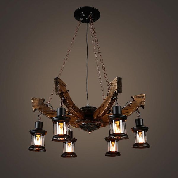 Pendelleuchten American Retro Industrial Style Cafe Restaurant Bar Massivholz Kronleuchter Persönlichkeit Kreative El Anchor LightingPendant