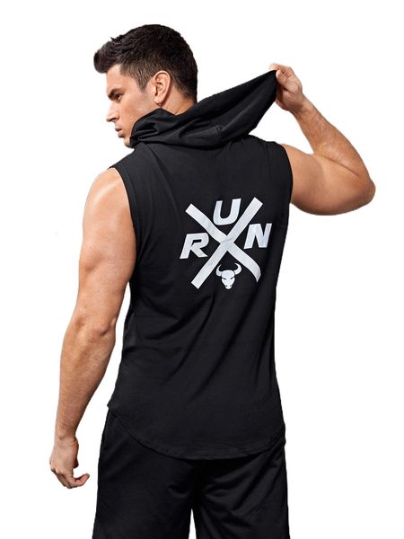 

men bull & letter graphic hooded sports tank p3hq#, White;black