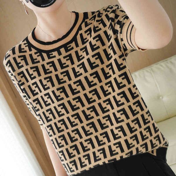 

women's new knitted short sleeve fashion t-shirt round neck shirt, White