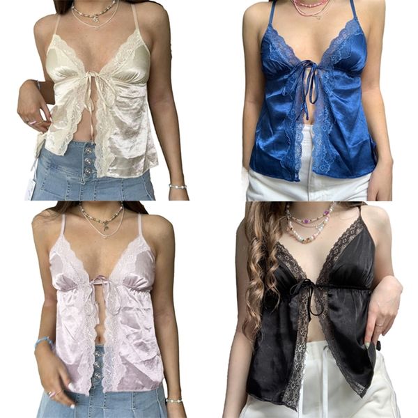 Xingqing Summer Lace Camisole Tops bege rosa mulheres sem mangas v pescoço slim tank top sweet sweet moda doce colheita de doce 220607