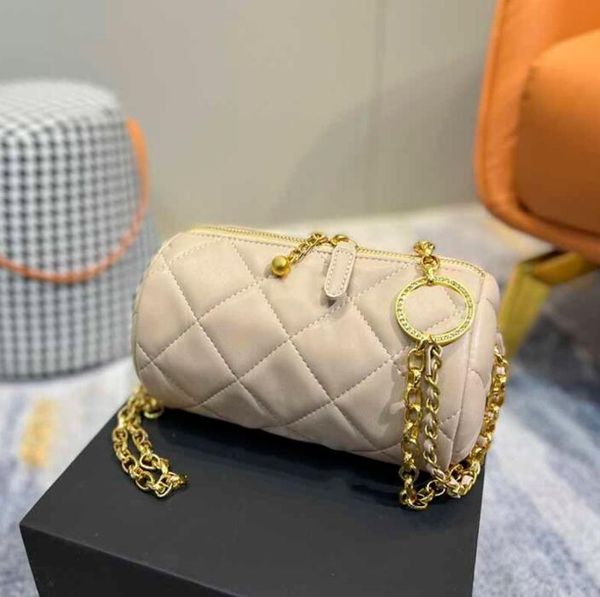 

sw 19cm women designer bowling bags genuine leather zipper shoulder bag luxury gold-tone metal chain hardware quilted diamond quilting frenc