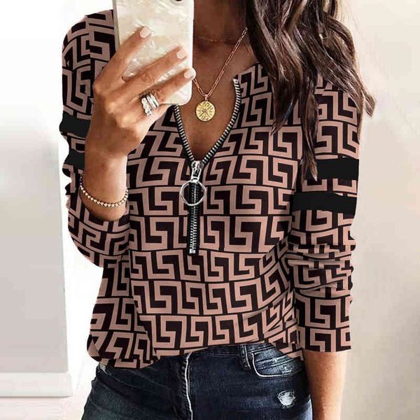 

printed long sleeve zipper sweater women's spring 2022 new fashion casual top, Black