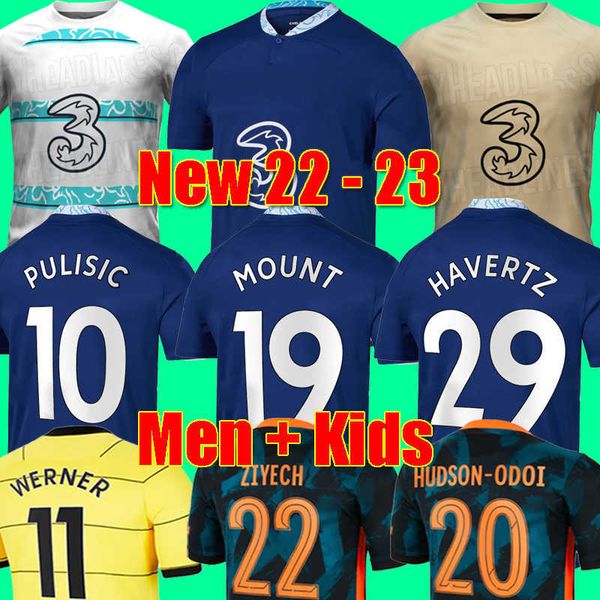 

22 23 cfc soccer jersey champions lukaku pulisic mount havertz ziyech chilwell 2022 2023 football shirt men kids set werner kits hudson odoi, Black;yellow