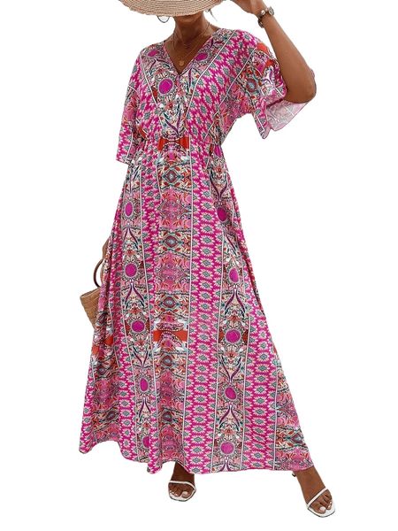 

all over print tie back dress t1e4#, Black;gray