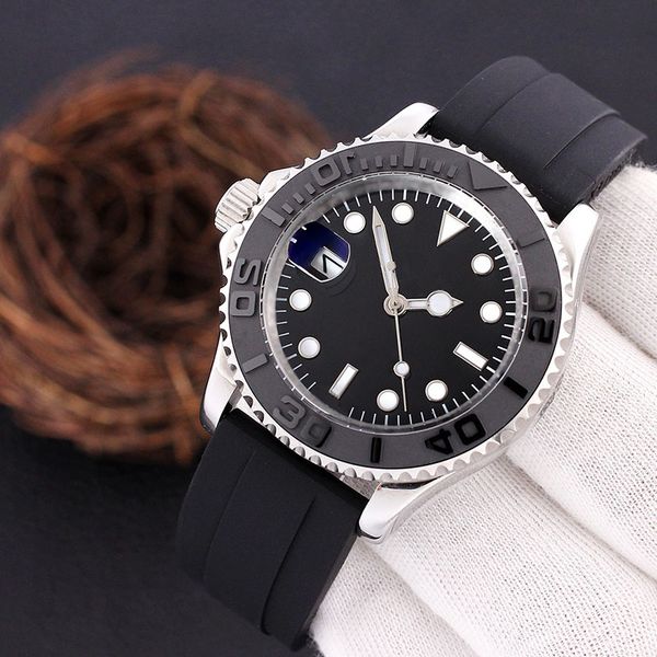 

mens automatic mechanical watch 40mm black dial designer sapphire glass classic folding strap luminous swim es montre de luxe, Slivery;brown