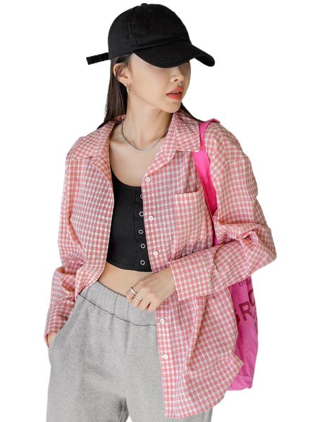 

dazy plaid patched pocket drop shoulder blouse f9s0#, White
