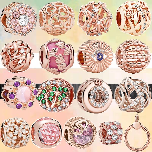 925 Charms de pulseira para Pandora Charm Set Caixa original moda moda rosa cor anjo olho coroa coroa grande zircão redondo jóias de colar de contas europeias