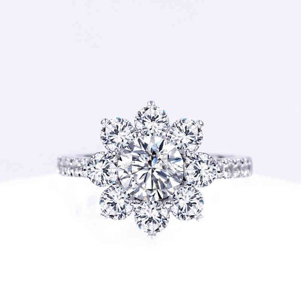

tianyu gems 925 silver wedding ring 10ct/05ct moissanites diamonds classic jewelry women finger rings sunflower unique fashion, Golden;silver
