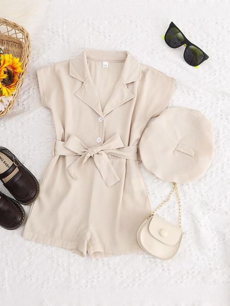 

toddler girls button front belted jumpsuit with hat she, Blue