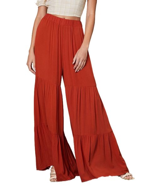 

ruffle hem wide leg pants m9zb#, Black;white