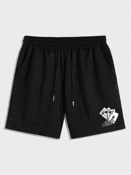 

romwe guys skeleton graphic drawstring shorts m0pz#, White;black