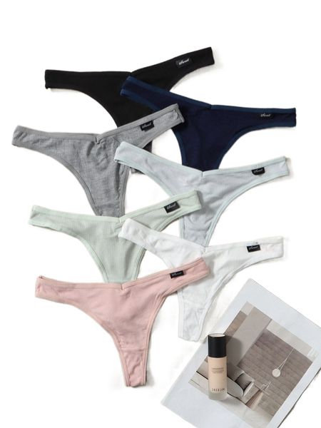 

7pack solid rib panty h78q#, Black;red