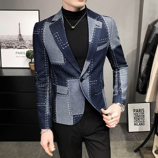 

spring autumn blazers men slim fit british plaid formal suit jacket party wedding business casual blazers male slim coat, White;black