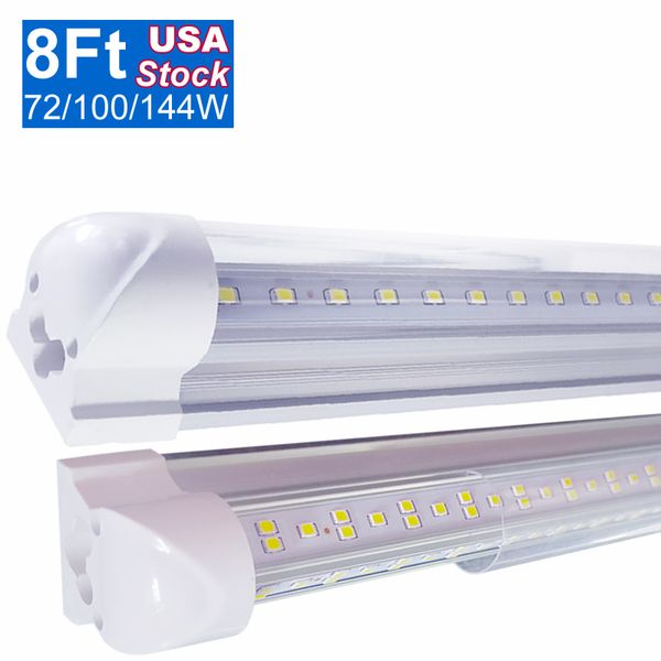 8FT 144W lado duplo 4 fileiras LED tubo luzes em forma de luminárias de luz integradas SMD2835 ultra brilhante frio branco 6500K AC110V AC120V AC277V lâmpada de bulbo de trabalho Oêmulo