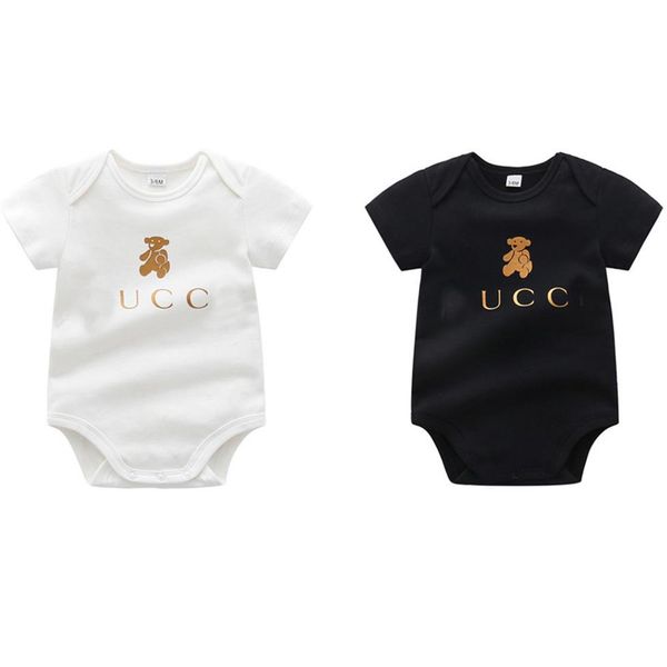 

designer newborn baby girl boy rompers clothes infant girls cartoon bear print short sleeve jumpsuits onesie bodysuit276j, Blue