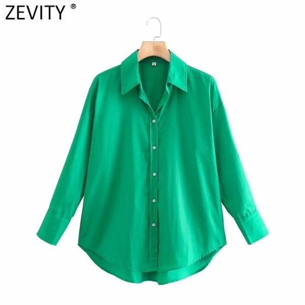 

zevity women simply solid colors breasted poplin shirts office lady long sleeve slim blouse roupas chic chemise ls9541 220407, White