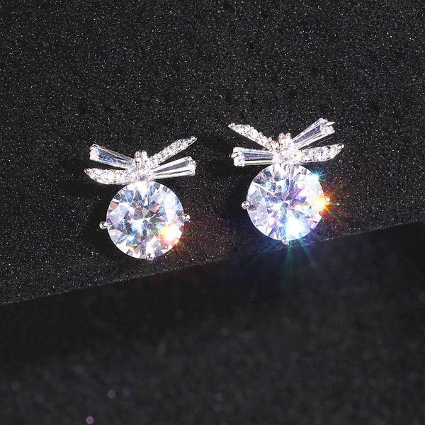 

stud elegant cubic zirconia bowknot earring brincos fashion cute/romantic for women girls korean jewelry gift wx233, Golden;silver