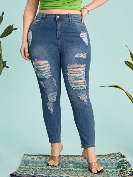 

plus high waist ripped skinny jeans i4fx#, Blue