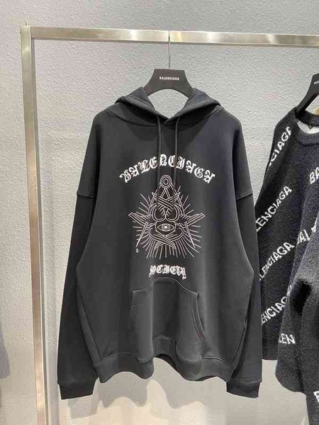 

men's hoodies & sweatshirts home b high version correct ins couple paris angel eye sanskrit prank pattern hoodie 1g9b, Black