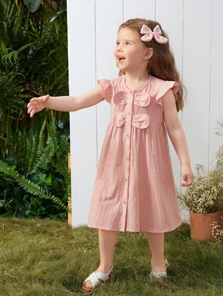 

toddler girls ruffle armhole bow detail dress she, Red;yellow