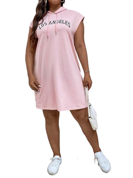 

plus letter graphic hooded dress s3re#, Black