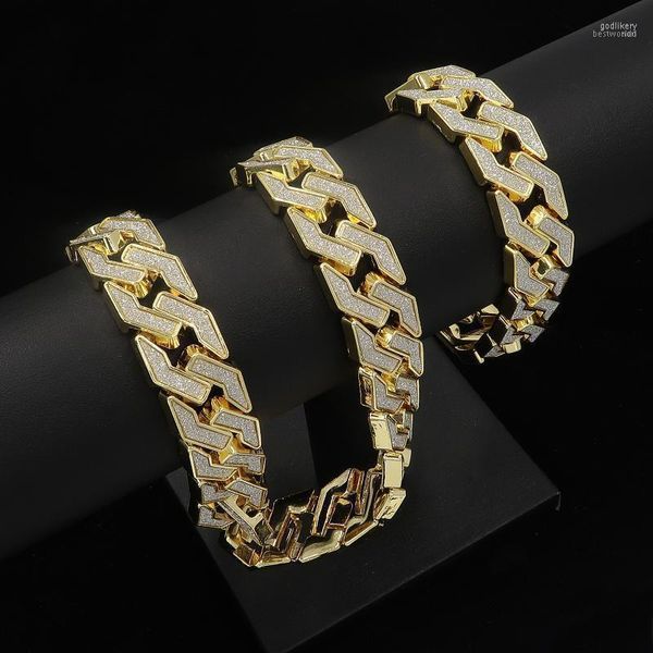 Correntes homens de 18 mm 18mm Glitter Cuban Link Colar Domineering Bracelet Bling Iced Out Gold Silver Men's Chain Fashion Hip Hop Jewelry Godl22
