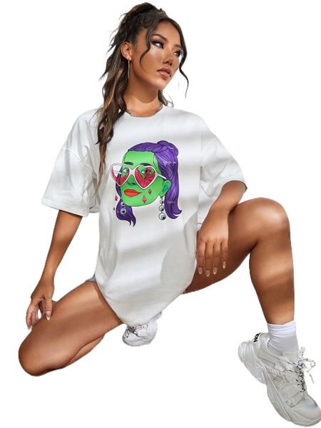 

x steffie molla figure graphic drop shoulder tee k4de#, White