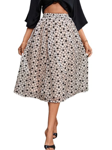 

allover floral print high waisted skirt n7we#, Black