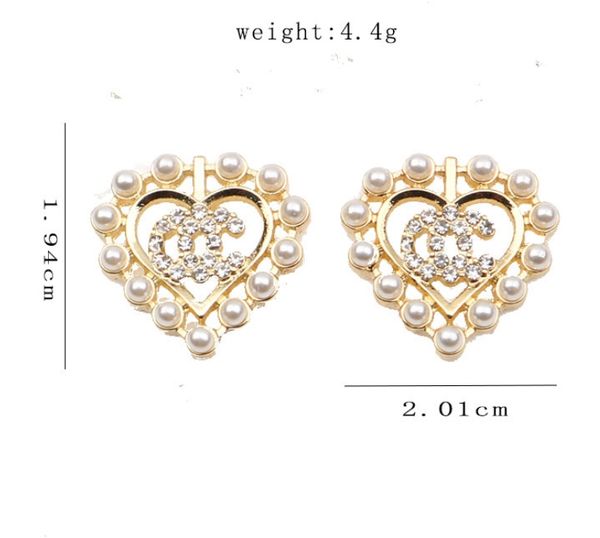 

20style simple 18k gold plated 925 silver letters stud luxury brand designers geometric famous women round crystal rhinestone pearl earring, Golden;silver