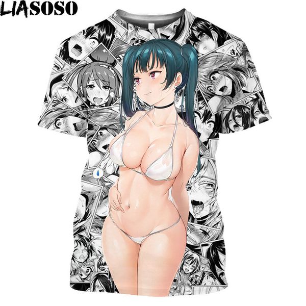 

liasoso girls bikini t-shirts women men 3d print female cartoon figure t shirt hentai anime shirt beach harajuku clothes 220622, White;black