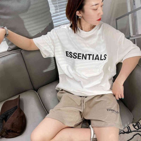 

essential short sleeve brand double line summer letter street high street loose round neck short sleeve t-shirt elastic correct version uniq, White;black