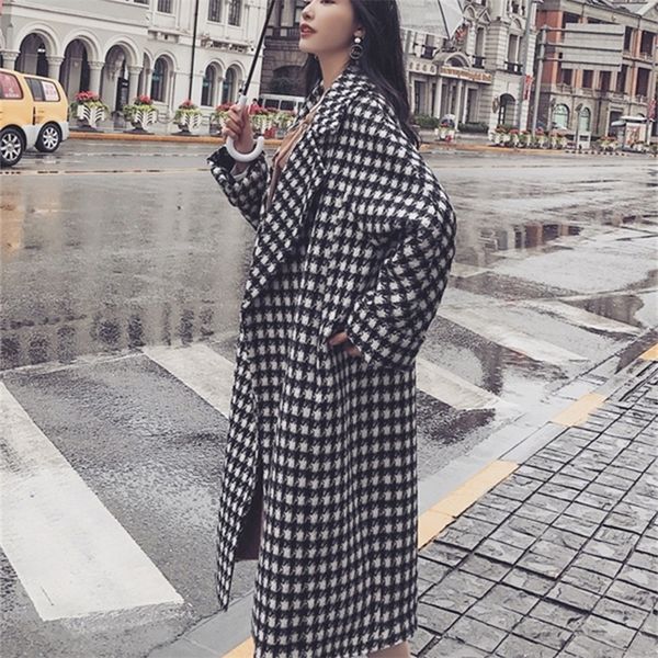 

women's woolen coat mid-length women's autumn and winter thick woolen coat contrast color woolen coat 201222, Black