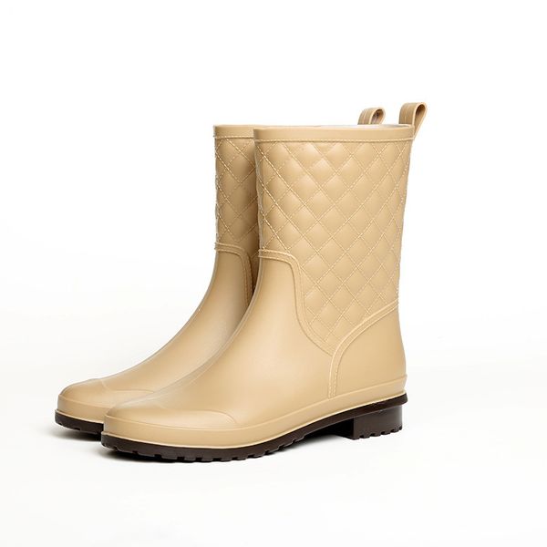 2018 moda quente nova xadrez casual de borracha casual shoes de água no tubo feminino botas de chuva adulto y200115