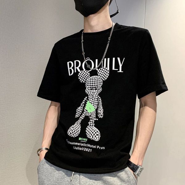 

2022 summer new men's t shirt trendy, versatile summer print plus size 2 colors, White;black