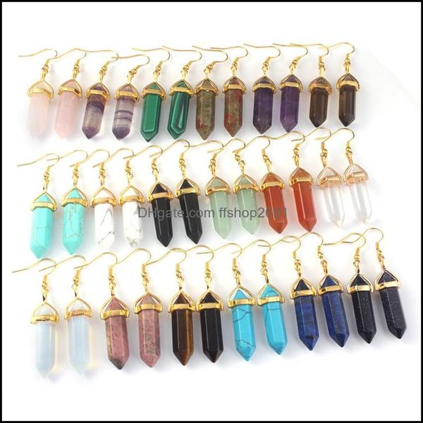 

charm reiki hexagon stone pendum charms earrings rose quartz turquoise lapis lazi gold plated healing crystal dangle brand ffshop2001 dhg95, Golden