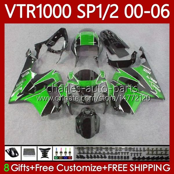 Kit Body for Honda VTR1000 RTV1000 Green Black RC51 00 01 02 03 04 05 06 Bodywork 123No.36 VTR 1000 SP1 SP2 2000 2001 2006 2003 2004 2006 VTR-1000 2000-2006